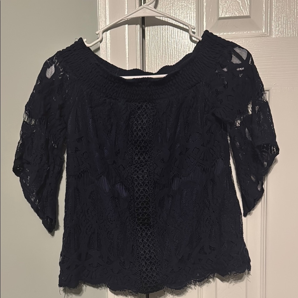 Elegant Navy Lace Women's Top
